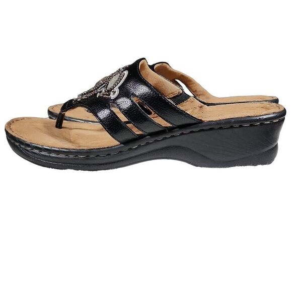 Natural Soul All Thru Comfort Women's Black Thong Embellished Sandals Size 9.5 - Picture 5 of 11